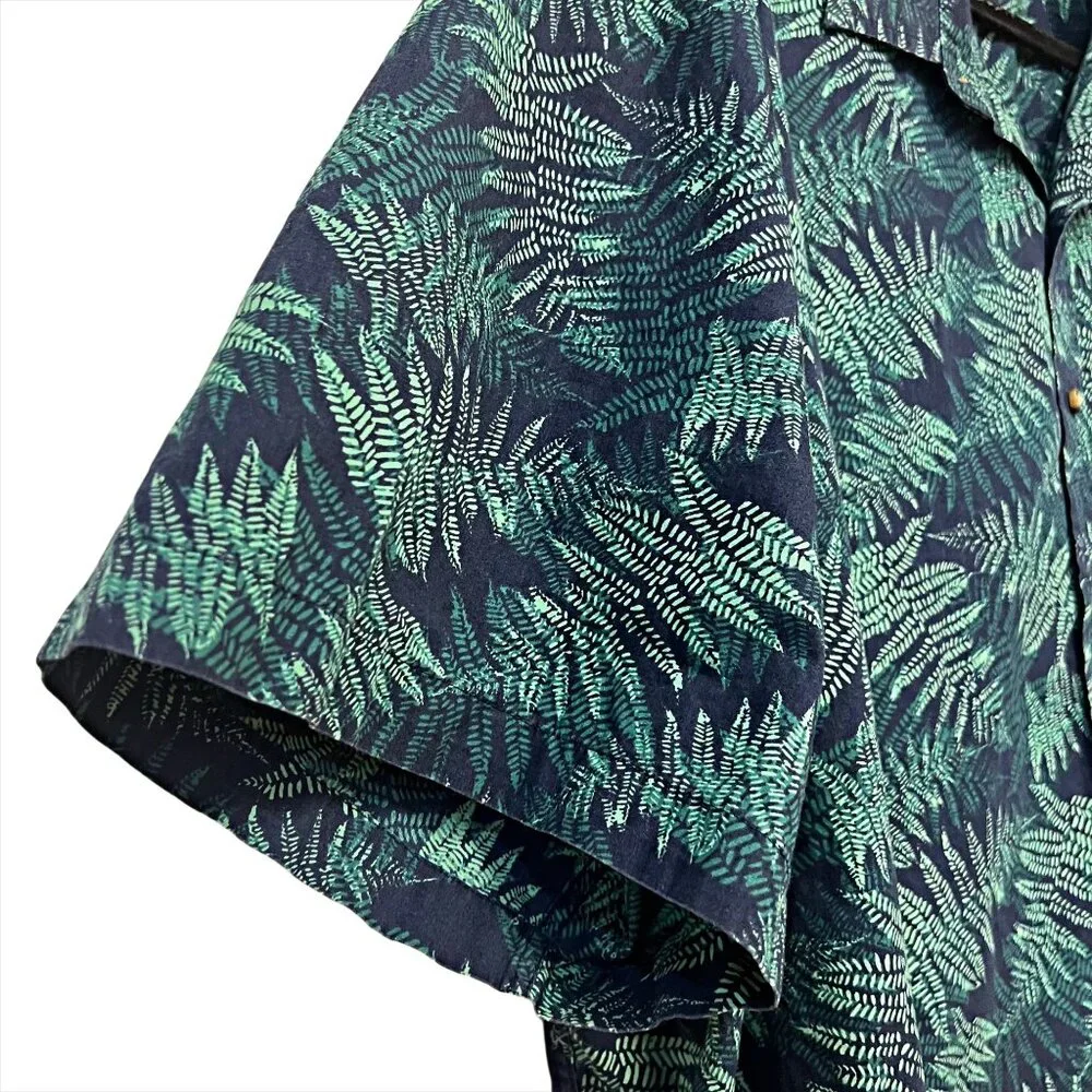 Oak Hill Button Down Collared Dress Shirt Fern Print Sport Top Green Navy 3XL - Picture 5 of 7